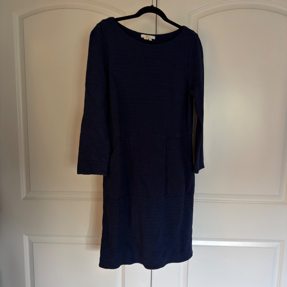 Boden Navy Blue Ottoman Ribbed Knit Pockets Sheath Dress US 10R UK 14R